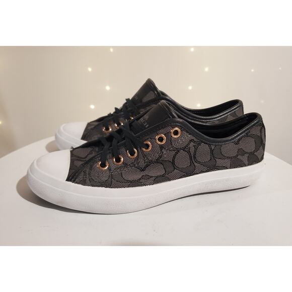 COACH Empire Outline Signature C Logo Low Top Cap Toe Sneakers 6B Black Smoke - Picture 1 of 9